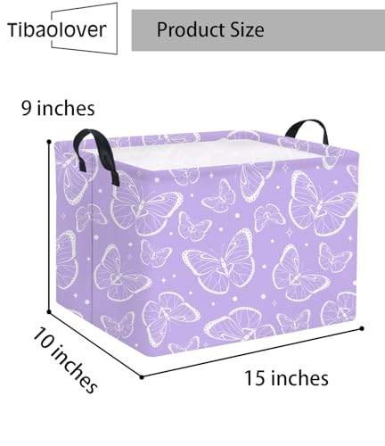 Image of Rectangular Kids Storage Basket Baby Storage Basket with Handles for Home Kitchen Girls Cute Toy Storage Bin Organizer Shelf Book Room Decor(Purple Butterfly)