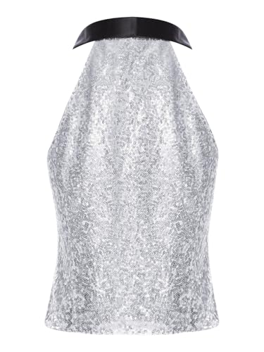 Womens Sequin Waistcoat Vest Dressy Sparkly Suit Vest Sleeveless Bling Party Christmas V-Neck Top2