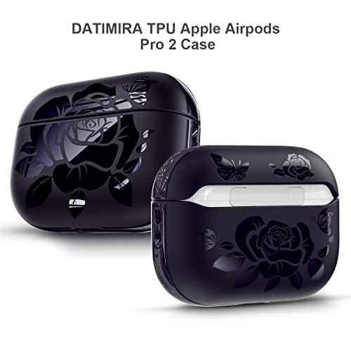 For Airpods Pro 2 Case (2022),Datimira Rose Engraved Tpu Apple Airpods Pro 2Nd Generation Case Cover With Strap For Women And Girls,Blackberry #TOP1