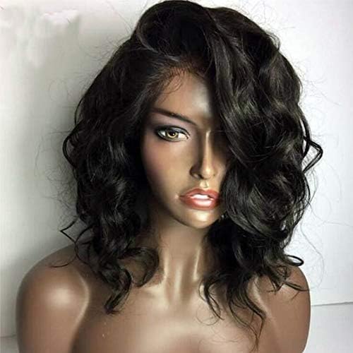 LUCKYSNOW Brazilian Virgin Hair Bob Lace Front Wigs Wavy Human Hair Short Bob Wig-Glueless for Black Woman (14 Inch, 13x6 Lace Front Wigs)