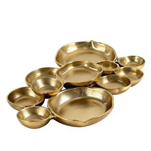 Clustered Serving Bowl Nine-Grid Design Gold Charcuterie Tray Elegant Snack Platter Multipurpose Entertaining Centerpiece for Parties Appetizers Nuts Fruit (Gold)