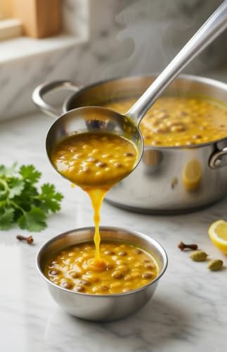 Image of Ajay's Shoppe Stainless Steel Ladle 34 cm Long Handle | Deep Bowl 8 cm Serving Spoon for Dal, Curry, Soup, Gravy | Heavy Duty Kitchen Ladle