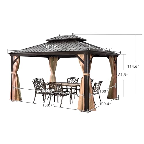 PURPLE LEAF Hardtop Gazebo 10' X 14' Metal Roof with Netting and Curtains Hard Top Backyard Patio Gazebos Permanent Canopy Deck Garden Hot Tub Outdoor Pavilion - Image 9