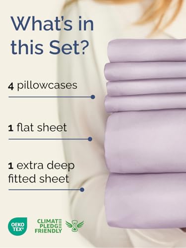 Image of Extra Deep Cal King Sheet Set - 6 Piece Breathable and Cooling Sheets - Hotel Luxury Bedding for Women, Men, Kids & Teens - Easy Secure Fit - Soft & Wrinkle Free - Extra Deep Pockets - Light Lavender