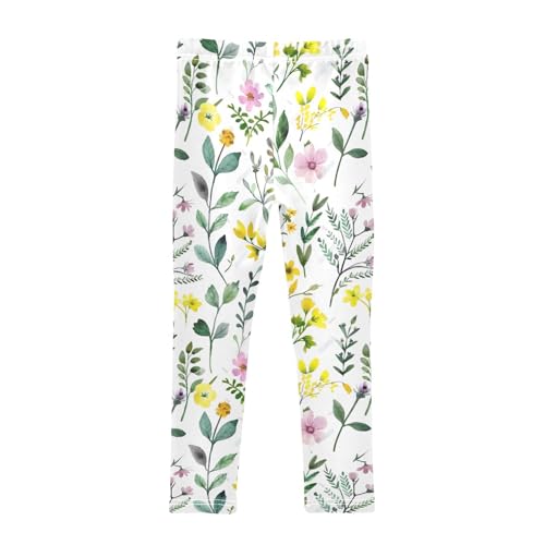 Girls' Leggings Yellow Pink Flowers Kids Yoga Tights Pants 1 Pack 208582112