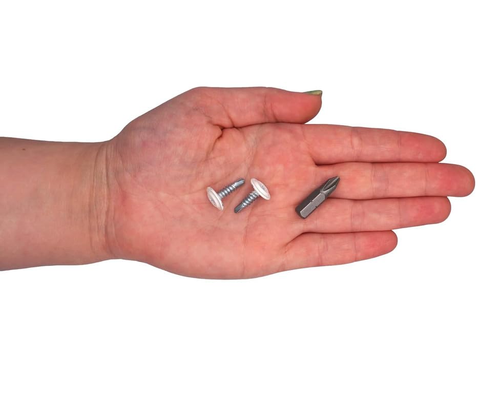 (Pack of 400) Painted 1-21/32" x 5/8" (4.2 x 16 mm) Self Drilling Screws, Phillips Modified Truss Head, Tapping Screw, Flat Head, Pure White RAL 9010