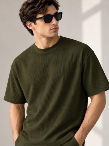 Image of Leriya Fashion T Shirt for Man | Men Luxury Vertical Stripe Textured T-Shirt | Classic Crew Neck Short Sleeve Knit Tee | Cotton Tshirts for Men | Regular Fit Soft Tshirt with Modern Golf Athletic