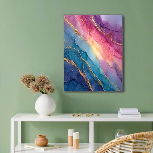 Imagen mural imprimir con efecto de mármol dorado y delicada acuarela craquelada abstracta 6