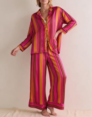 Image of Women Satin Pajama Sets Floral Silk Pajamas Pj Set