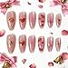Valentines Nails Press Ons - Valentines Press On Nails Medium Almond Fake Nail With Gilded Rose Blush Cat-Eye Red Lips Heart Shape Designs Acrylic Artificial Glue On False Stick On Nails for Women