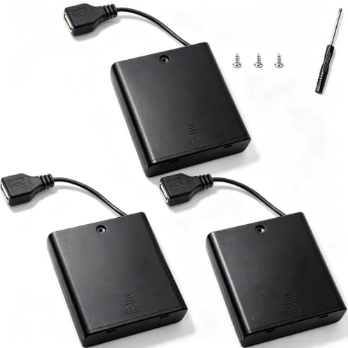 VISSQH 3 Piezas AA Soporte de Batería, 4 x 1,5 V AA Caja de Almacenamiento de Batería de Plástico con Interruptor y Tapa,con Interruptor de Toma USB