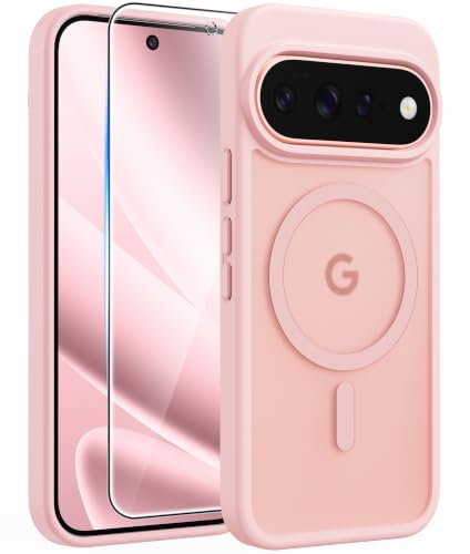 Image of FNTCASE for Google Pixel 11 Pro XL Case, Fit for Magsafe, Screen Protector | Translucent Matte Magnetic Back, 14FT Military Grade Drop Protection, Shockproof Protective Phone Cover, Light Pink