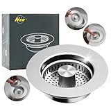 3-in-1 Stainless Steel Kitchen Sink Drain Strainer – Pop-up Sink Stopper with Sealing Ring, Anti-Clog & Odor-Proof Drain Filter, Fits 3-1/2 Inch Sink Drain Holes, Easy Installation
