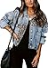 SWOAMER Damen Vintage Jeansjacke Leopard Denim Jacke Western Fall Übergangsjacke mit Tasche Button Down Streetwear Freizeitjacke Blau S