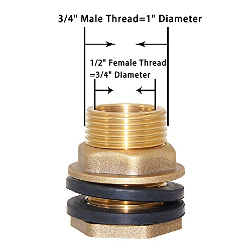 Joywayus 10605810LW06 1/2 Inch Female 3/4 Inch Male Soild Brass Water Tank Connector Theaded Bulkhead Fitting thumb #1