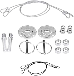 Acouto Hood Pins Kit CNC Aluminum Alloy Car Racing Hood Pin Lock Appearance Kit Universal Hood Pin Plate Kit(Silver)