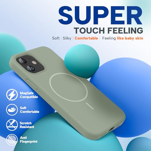 Image of Miracase Magnetic for iPhone 12 Case /iPhone 12 Pro Case, [Soft Anti-Scratch Microfiber Lining], Compatible with MagSafe,Liquid Silicone Shockproof Drop Protection Phone Case for 12 /12 Pro,Patina Green