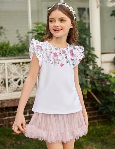 Image of Arshiner Girls Shirts Ruffle Short Sleeve Summer Cute Casual Crewneck Tops Blouse Tee