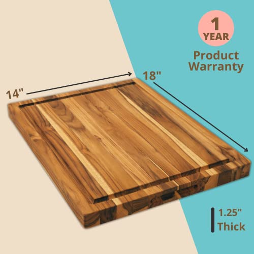 Large Teak Wood Cutting Board - Juice Groove, Reversible, Hand Grips (Edge Grain, 18 X 14 X 1.25 Inches | Large) #TOP5