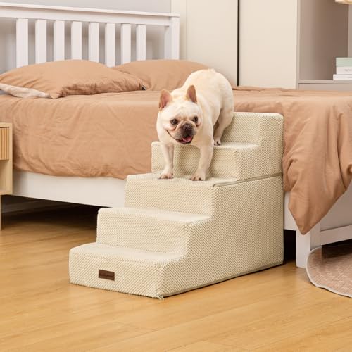 Image of Aodisman Dog Stairs for High Beds 22.6 inch H, 5-Step Pet Steps for Small Dogs | Indoor Non-Slip Pet Stairs with Carry Handle for Puppies, Senior Cats & Short-Legged Dogs to Reach High Beds & Window Sills