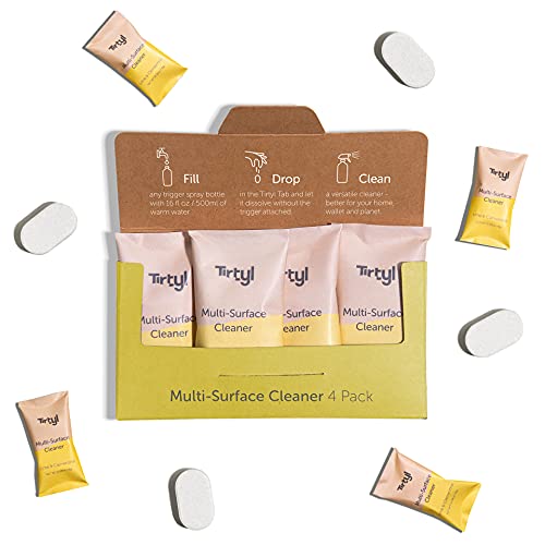 Tirtyl Multi-Surface Cleaner Refills - All Purpose Cleaning Tablet 4 Pack - 64 fl oz total (makes 4x 16 fl oz bottles of spray cleaner) - Home & Kitchen - Non-toxic & Effective - Lime & Clementine Fragrance