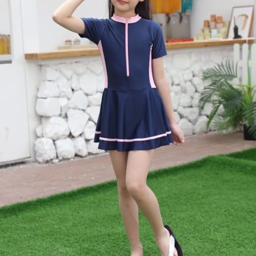 IDOPIP Girls Short Sleeve Swimsuit Summer One Piece Swim Dress with Boyshorts Beach Rash Guard Bathing Suit Swimming Suit3