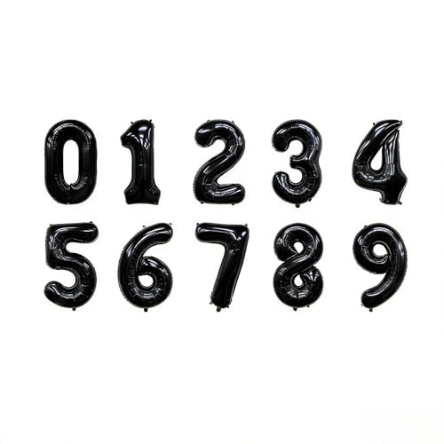 10 Pcs Black Number 0-9 Balloons 16 Inch Number Mylar Foil Balloons Custom Digital Balloon for Birthday Party Baby Shower Anniversary Party Decorations (Black)