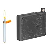 Hold 20 Regular Cigarettes Metal Case/Box with Lighter USB Rechargeable, Flameless, Windproof (Black)