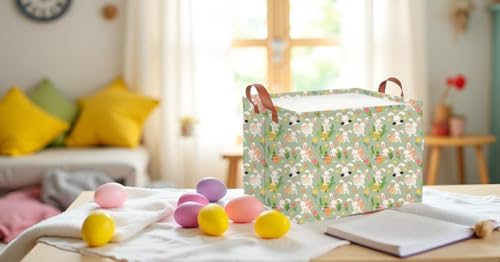 Image of CLOCOR Rectangular Easter Gift Basket Empty,Waterproof Storage Basket with Handles,Room Decor(Pink Flower Easter Egg)