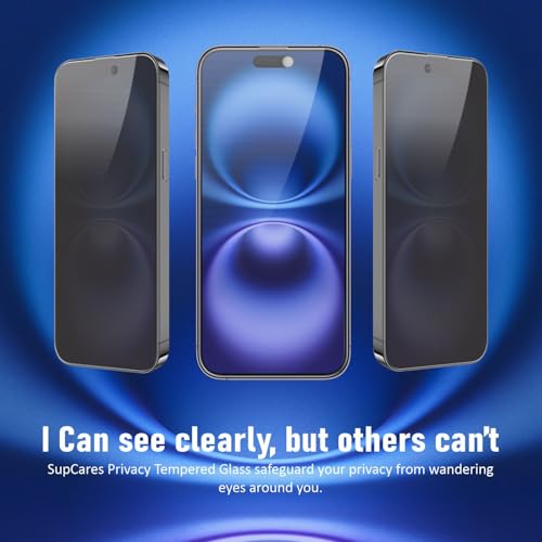 Image of SupCares Privacy Tempered Glass for iPhone 15 and iPhone 16 (6.1 Inch) With Installation Kit | Military-Grade Gorilla Screen Protector | Edge to Edge Coverage | Black