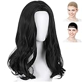 CaseEden コスプレ ウィッグ ロング ウェーブヘア 45cm 耐熱 ブラック 黒髪 ウィッグネット2個セット