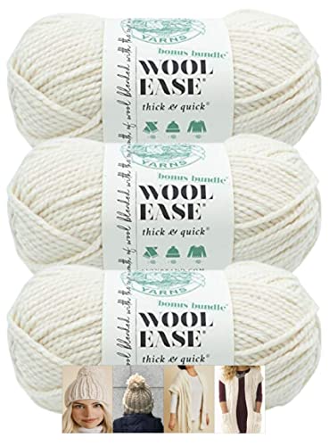 Lion Brand Yarn - Wool-Ease Thick & Quick - Solid Colors - 3 Pack with Pattern Cards - 640-099 (Fisherman)
