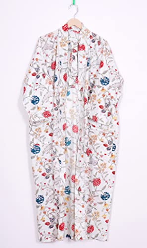 Image of Pure 100% Cotton Robe For Womens Bathrobe Dressing Gown Long sleepwear Free Size Kimono