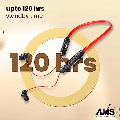 Image of AMS Football Series NB-26 Wireless Earphones Bluetooth Neckband Upto 30 hrs Playtime, in-Ear Wireless Headphones with Mic & Deep Bass, Clear Calls, Magnetic Earbud & Fast Charging-(Red)