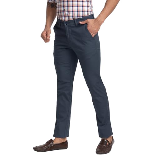 Image of Park Avenue Men's Mid Rise Printed Cotton Blend Slim Fit Casual Trousers