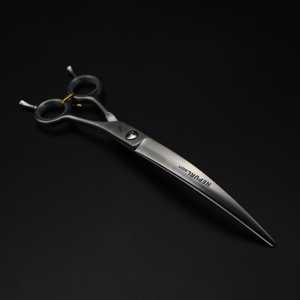 7.5in Professional Dog Cat Hair Shears,Curved Pet Grooming Scissors with Dual Curve Blades, 9CR Stainless Steel Ice-Tempered Matte Finish Grooming Tools for Trimming and Styling