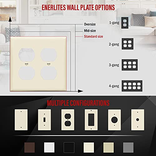 Enerlites 8822-La Duplex Receptacle Outlet Wall Plate, Standard Size 2-Gang, Polycarbonate Thermoplastic, Light Almond #TOP2