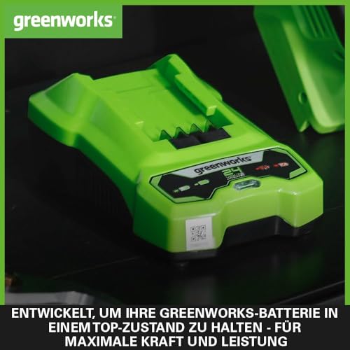 Greenworks 24V 2A Akku Ladegerät, für Greenworks 24V Batterien G24B2 & G24B4, Original Greenworks Ladegerät, Wandmontage + LED-Ladeindikator, Für alle 24V Akkus geeignet, 3 Jahre Garantie, G24C