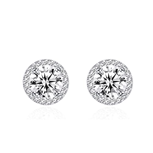YOQUCOL Bright 8MM,10MM Cubic Zirconia Crystal Stud Earrings Round Pierced Earrings For Women