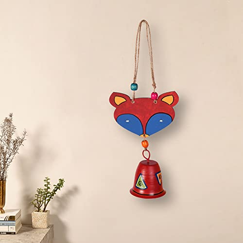Image of Aakriti Art Creations Foxy Red Wind Chime | Handmade Modern Art Wooden & Metal Wind Chime | Matte Decorative Wind Chimes for Balcony, Garden, Living Room & Gifting