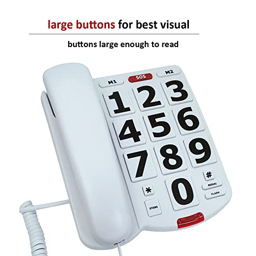 Telpal Corded Big Button Phone For Seniors Home, Wired Simple Basic Landline Telephone For Visually Impaired Old People With Large Easy Buttons, Emergency House Phones #TOP2