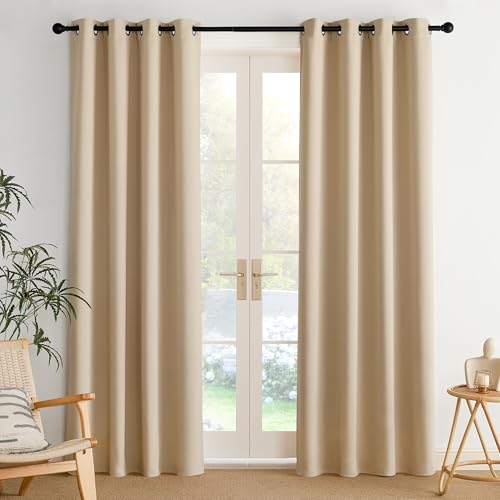 NICETOWN Biscotti Beige Blackout Thermal Grommet Curtains 2 Panels Set, W52 Soundproof Light Blocking Shades for Living Room, Bedroom, Window, Girls Room - Breathable, W52 x L84