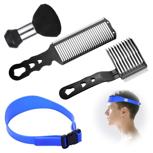 Fade Comb Haircut Guide Set, Fade Hair Trimming Comb for Men with Silicone Band, Neckline Shaving Template, Curved Barber Guide Hair Blending Tool for DIY Home Haircuts Buzz Taper Clippers, Black