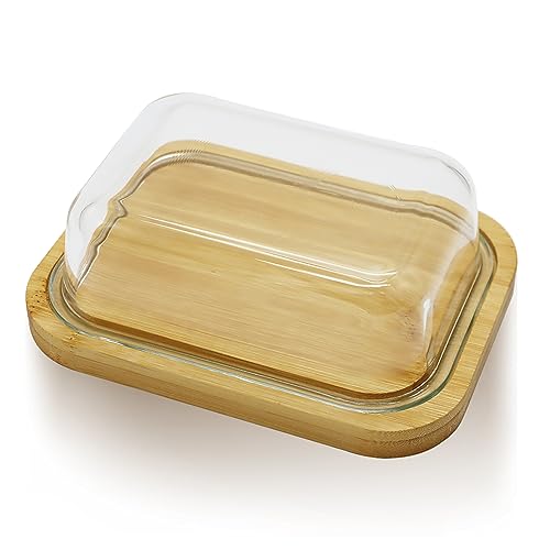 Iceten Glass Butter Dish with lid - 15x10.5x5.5cm Butter Container for Countertop and Refrigerator - Extra Large Butter Keeper Container Storage for Fridge - Butter Holder for Counter