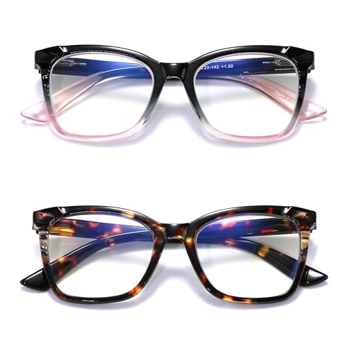 Areyeth 2er-Pack Lesebrille Damen Herren, Lesebrille Mit Blaulichtfilter Modern Quadratische Stylische Brillen 1,0 1,5 2,0 2,5 3,0
