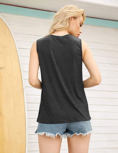 Women Hiking Adventure Mountain Sunrise Tank Tops Shirt Summer Casual Workout Sleeveless Shirts Funny Camping Travel Cute Compass Graphic Athletic Tee Tops-L Dark Grey #TOP5