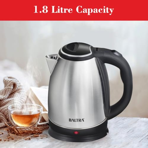 Image of BALTRA Electric Kettle 1.8 L Supreme | 1350 Watt Stainless Steel Body with Auto Shut Off Feature Used for Boiling | Hot Water Kettle 360 Power Base Cool Touch Handle Ketley I 2 Year Warranty