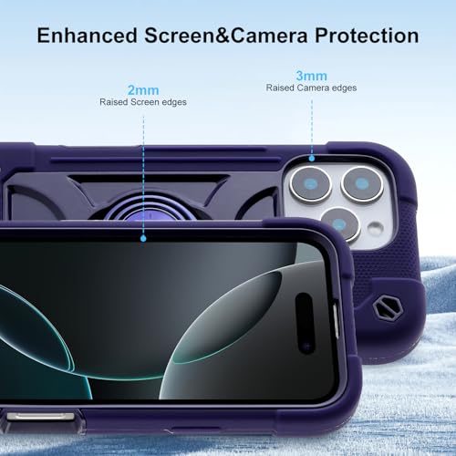 Image of MARKILL Compatible with iPhone with Built-in 360Rotating Ring Stand, Military Grade Drop Protection Full Body Rugged Heavy Duty Case Durable Cover (Deep Purple, iPhone 16 Pro Max 6.9 inch)