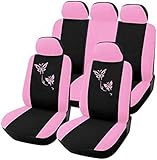 Housse de siège de voiture, housses de siège de voiture roses, papillon style tendance avant et arrière, charbon de siège de voiture universel mignon rose
