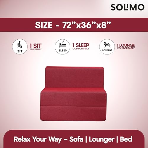 Image of Amazon Brand - Solimo 1 Seater 3 * 6 Jute Fabric Washable Cover Sofa Cum Bed 1 Seater Double Foam Fold Out Sofa Cum Bed (Finish Color - Maroon Delivery Condition - Pre-Assembled)